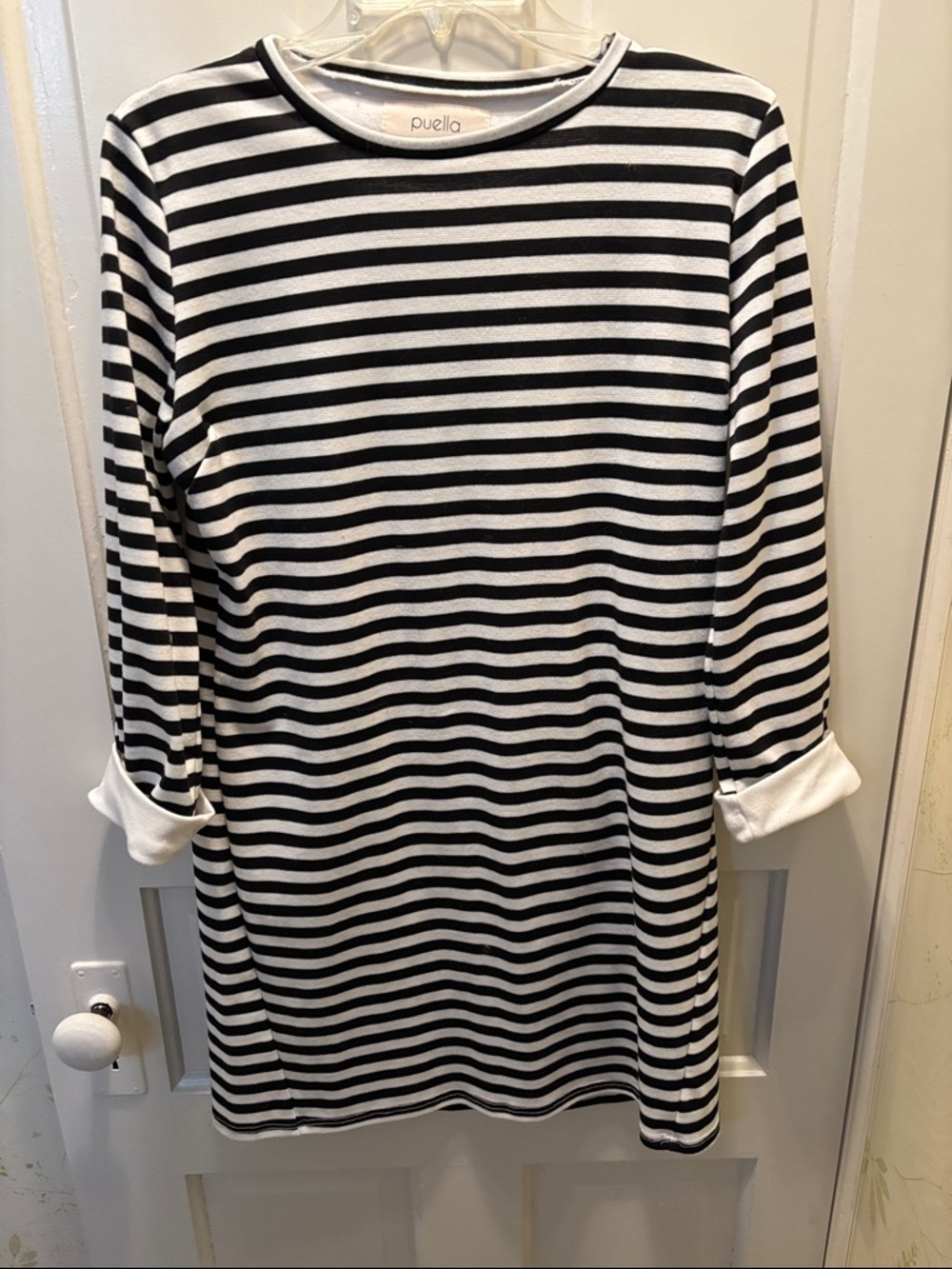 Puella Black & White Striped Long Sleeve Dress
